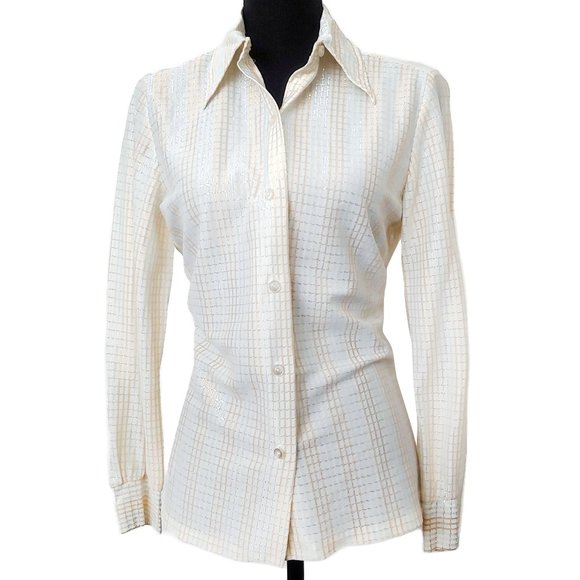 Vintage 1970s Metallic Thread Button Up Shirt - Picture 2 of 7